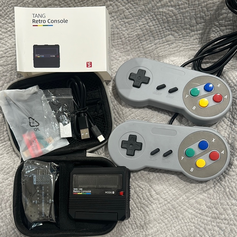Gray Console with Classic SNES Style Controllers